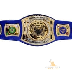 24k gold-plated U.S. Army custom championship belt with engraved side plates and military insignias.