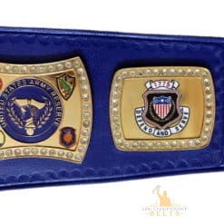 U.S. Army Reserve engraved logo on a customizable championship belt with 24k gold-plated side plates.