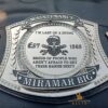 Explore the stunning front view of our Custom Maintenance Spinner Championship Belt, showcasing a personalized logo and banners that celebrate hard work.