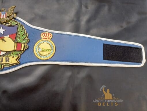 Customizable championship belt with a 100% genuine leather strap and personalized engraving.