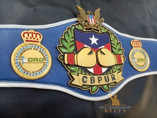 Personalized boxing belt for MMA and boxing events, featuring custom logos and stacked center plates.