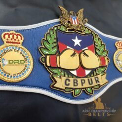 Personalized boxing belt for MMA and boxing events, featuring custom logos and stacked center plates.