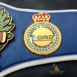 Boxing belt featuring deep engraving and custom text, made from durable materials.