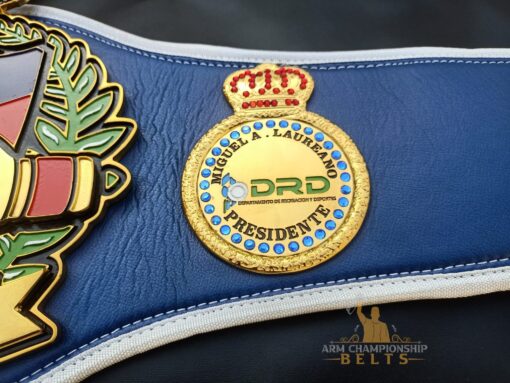 Boxing belt featuring deep engraving and custom text, made from durable materials.