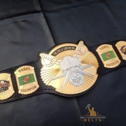 Customizable fantasy football belt with engraved logo and leather strap