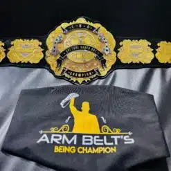 Championship belt with customizable options for corporate logos, text, and design, perfect for award events.