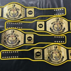 ARM Championship Belts custom wrestling championship belt for Temecula Valley High School with shiny gold plates and custom leather strap