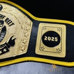 Exclusive wrestling championship belt with gold-plated deep-etched plates, created for Temecula Valley Wrestling Coach