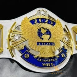 High-quality custom wrestling championship belt with etched plates and real leather, perfect for wrestling events.