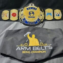 Create your own custom title belt with engraved plates, logos, and a luxurious leather strap for any event.