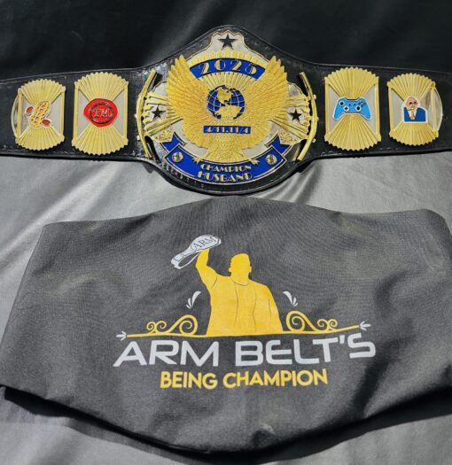 Create your own custom title belt with engraved plates, logos, and a luxurious leather strap for any event.