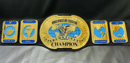 Close-up of the WWF World Championship Belt, featuring intricate detailing and luxurious finish.