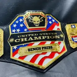 Engraved bench press championship belt with custom nameplate, perfect for fitness and weightlifting champions.