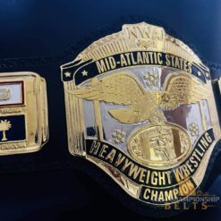 High-quality NWA replica wrestling belt featuring deep-etched gold and chrome plates.