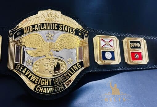 Replica of the iconic NWA Mid-Atlantic Championship belt from 1980s wrestling.