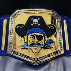 Unique pirate design featured on the Oswego Girls Basketball Championship Belt, symbolizing team spirit and pride.