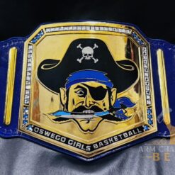 Unique pirate design featured on the Oswego Girls Basketball Championship Belt, symbolizing team spirit and pride.