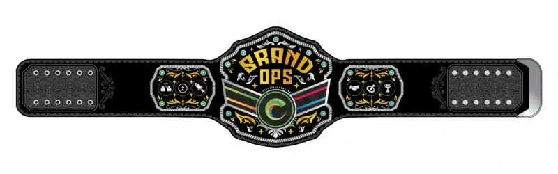 Corporate award championship belt with company logo and detailed engravings.