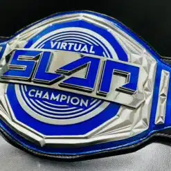 Detailed view of The Power Slap Championship Belt with 15mm thick zinc plates and HD engraving