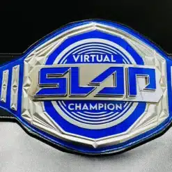 The Power Slap Championship Belt displayed on a stand highlighting its bold design