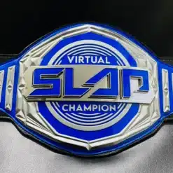 Detailed view of The Power Slap Championship Belt with 15mm thick zinc plates and HD engraving