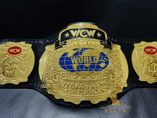 WCW Tag Team Championship Belt highlighting the deep etching and intricate design