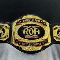 ROH Tag Team Title Belt showcasing its shiny gold-plated surface