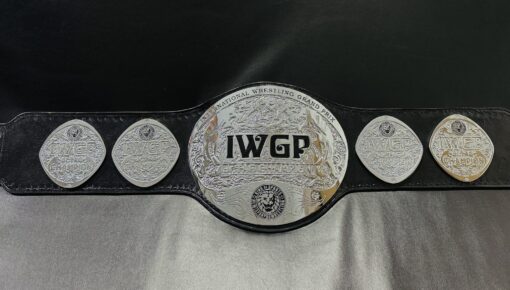 Full view of the IWGP Tag Team Championship Belt with 52-inch genuine leather strap.