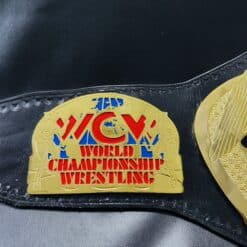 Side plates on the WCW Tag Team Championship Belt with customizable logo options.