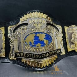 Unified USWA World Title Belt replica showing its vintage design and shiny chrome plating.