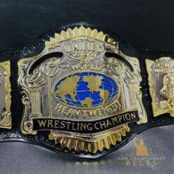 Unified USWA World Title Belt replica showing its vintage design and shiny chrome plating.