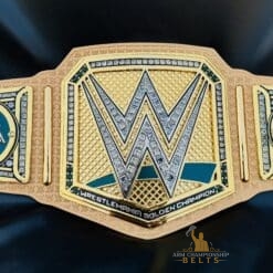 WrestleMania 40 Golden Championship Belt featuring customization options, showcasing the potential for personalized designs.