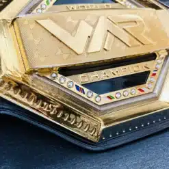 Close-up of the main plate on a custom UFC belt with deep HD engraving.