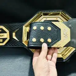 Hand-tooled leather strap featured on a premium custom UFC belt.