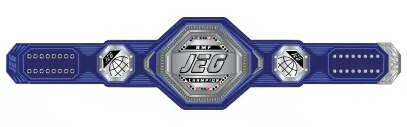 Sports championship belt with gold and silver plates featuring a trophy design.