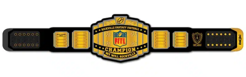 Fantasy football championship belt with sports theme and intricate details.