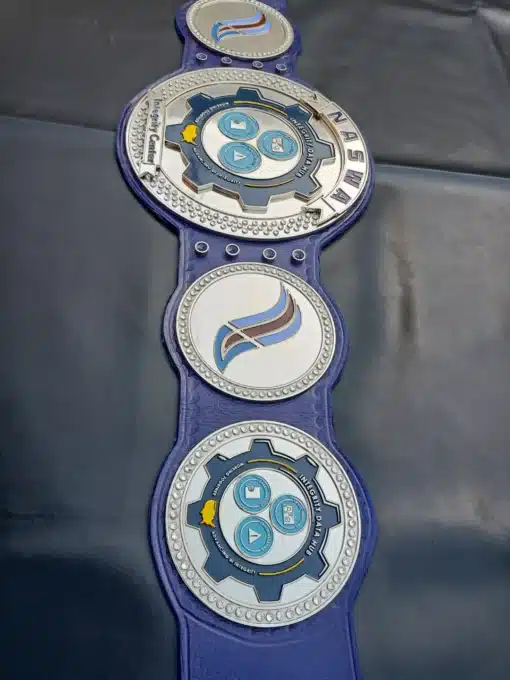 A unique championship belt for corporate brand recognition and achievement celebrations.