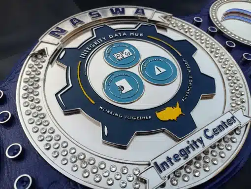 A unique championship belt designed for corporate brand awards and team recognitions.