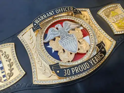 Warrant Officer Championship Belt with eagle emblem and gold plates.