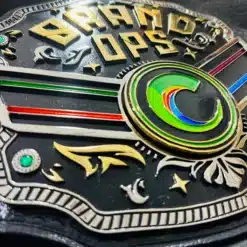 Corporate Sales Champion Belt featuring vibrant brand colors and custom design.