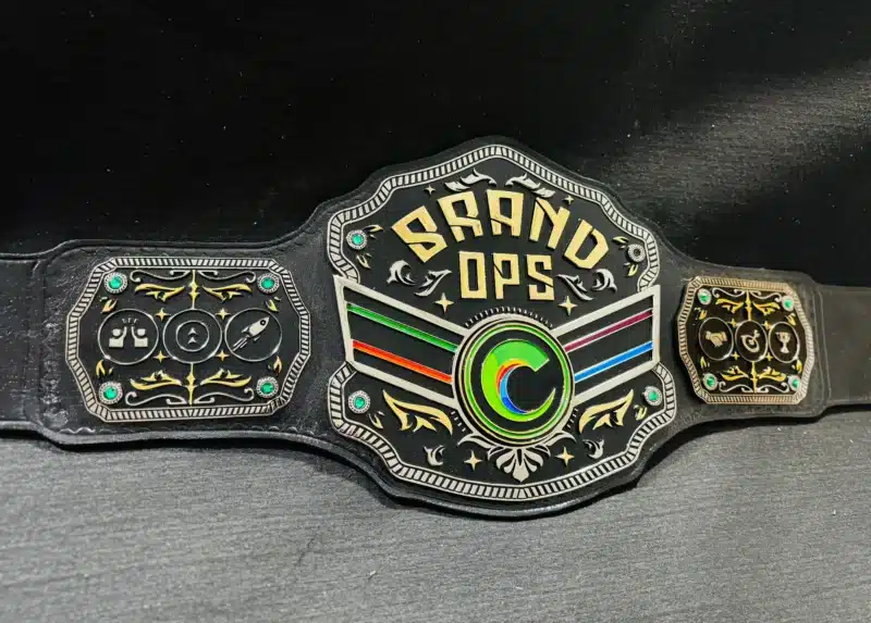 Shiny gold and chrome finish on the custom Sales Champion Belt.