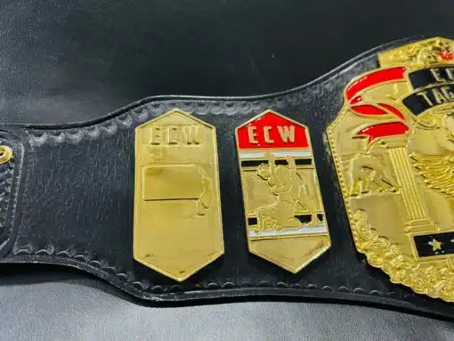 ECW Tag Team replica belt featuring shiny gold