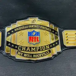 Removable name plates on the Fantasy Football Belt, ready for engraving with champion names.