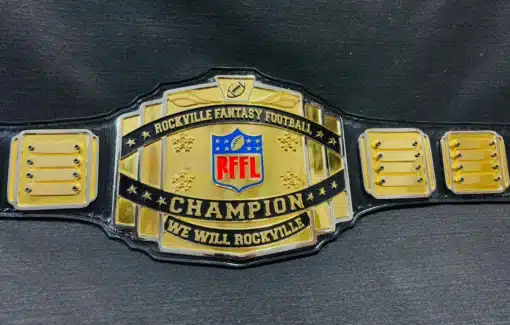 Removable name plates on the Fantasy Football Belt, ready for engraving with champion names.