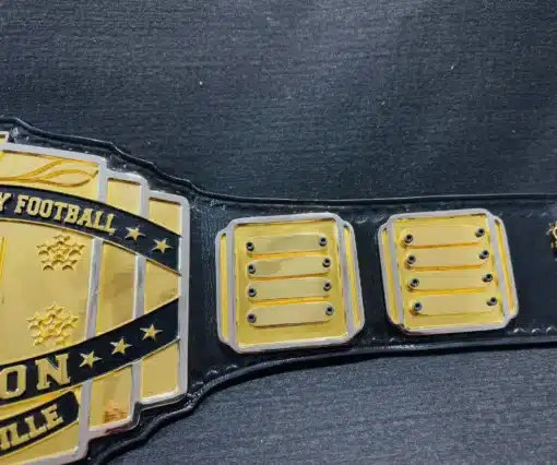 Shiny gold and chrome finish on the Fantasy Football Belt, emphasizing its premium craftsmanship.