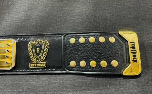 Customizable side plates of the Fantasy Football Belt, allowing personalized logos or text.