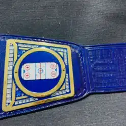 Ice hockey rink design engraved on the side plate of the custom Red Bull championship belt.