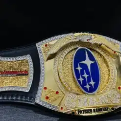 Close-up view of the spinner center plate on the custom John Cena-inspired championship belt.