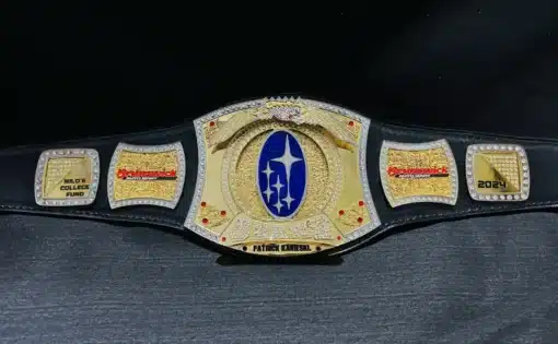 Genuine leather strap on the John Cena Spinner Championship Belt for durability.