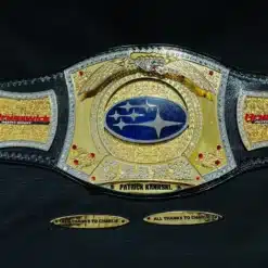 Adult-size custom championship belt with 5mm thick HD engraved plates.